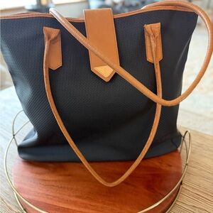 Yves Saint Laurent Black PVC and Tan Tote